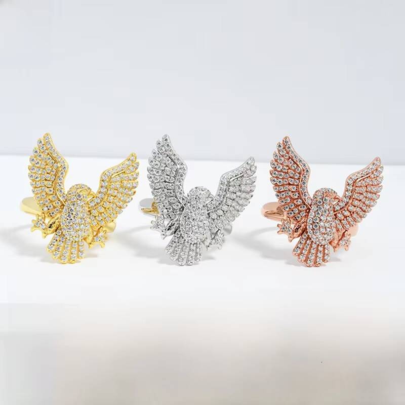 Trendy Hip Hop S925 Sterling Silver Electroplating Gold Pave Setting VVS GRA Moissanite Jewelry Mens Eagle Ring