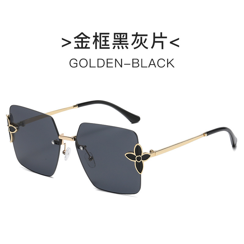 Luxury Brand Designer Sunglasses New Frameless Square Large Frame Sunglasses With Flower And Clover Design, European And American Trendy Fashion Gradi