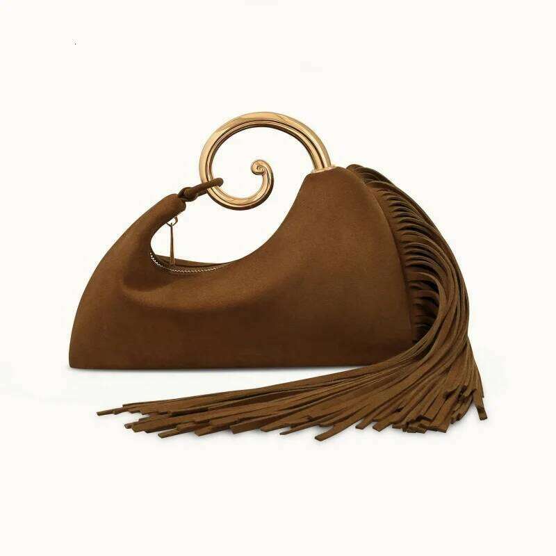 Trendy Creative Horsetail Shape Women S Handbag French Elegant Tassel Design Metal Ring Cloud Bag Prom Clutch Purse Banquet Bags Clutch Bags