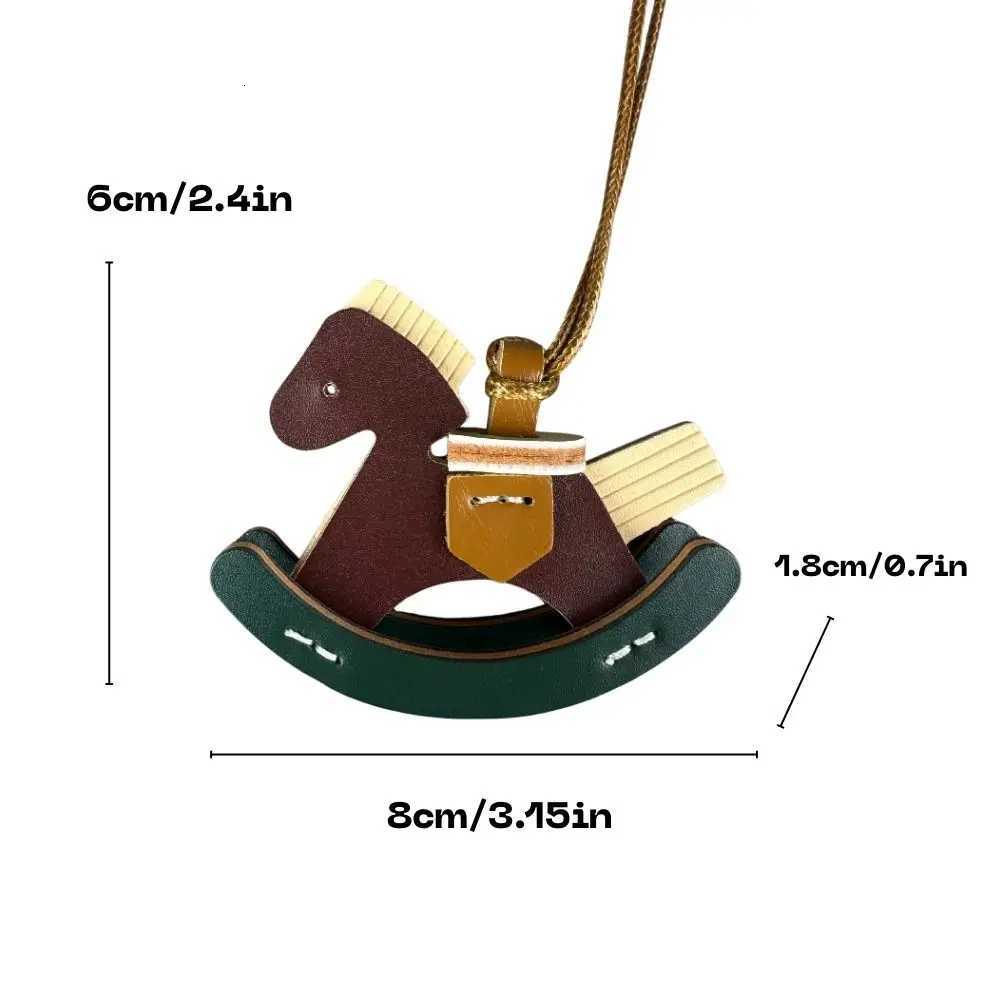 3D Thick Hard PU Leather Rocking Horse Pendant Bag Charm with Long Rope Cute Keychain Decoration Premium Leather Piece Assembled Z260330