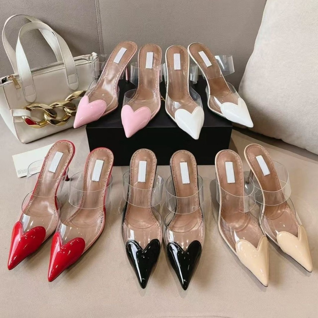 designer heel Fashion heart shaped women's high-heeled pointed patent leather designer sandals fashionable high-heeled party women's sexy high-heeled shoes
