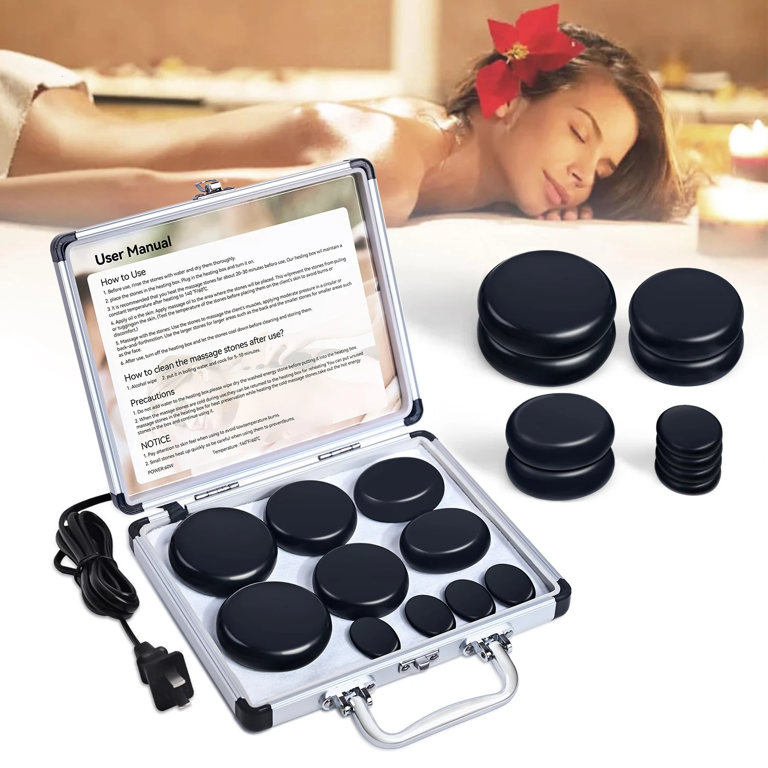 STONE MASSAGE SET - Professional Spa Massage Tools - For Neck Back Abdomen Legs Full Body Massage 260316