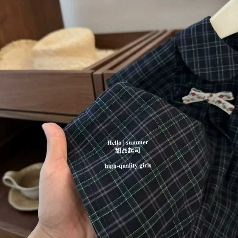 Summer Girls Plaid Dress Korean Style Doll Collar Dress Baby Fashionable Princess Plaid Dress Short-Sleeved Summer DressT260330