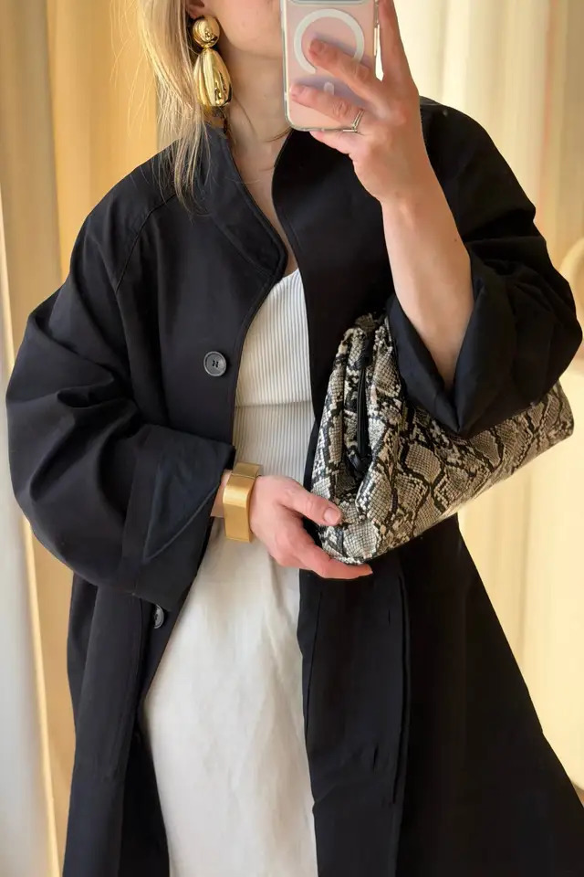 Stand Neck Long Trench Coat Women Spring Casual Turn-down Collar Single-breasted Trench Coat 260327
