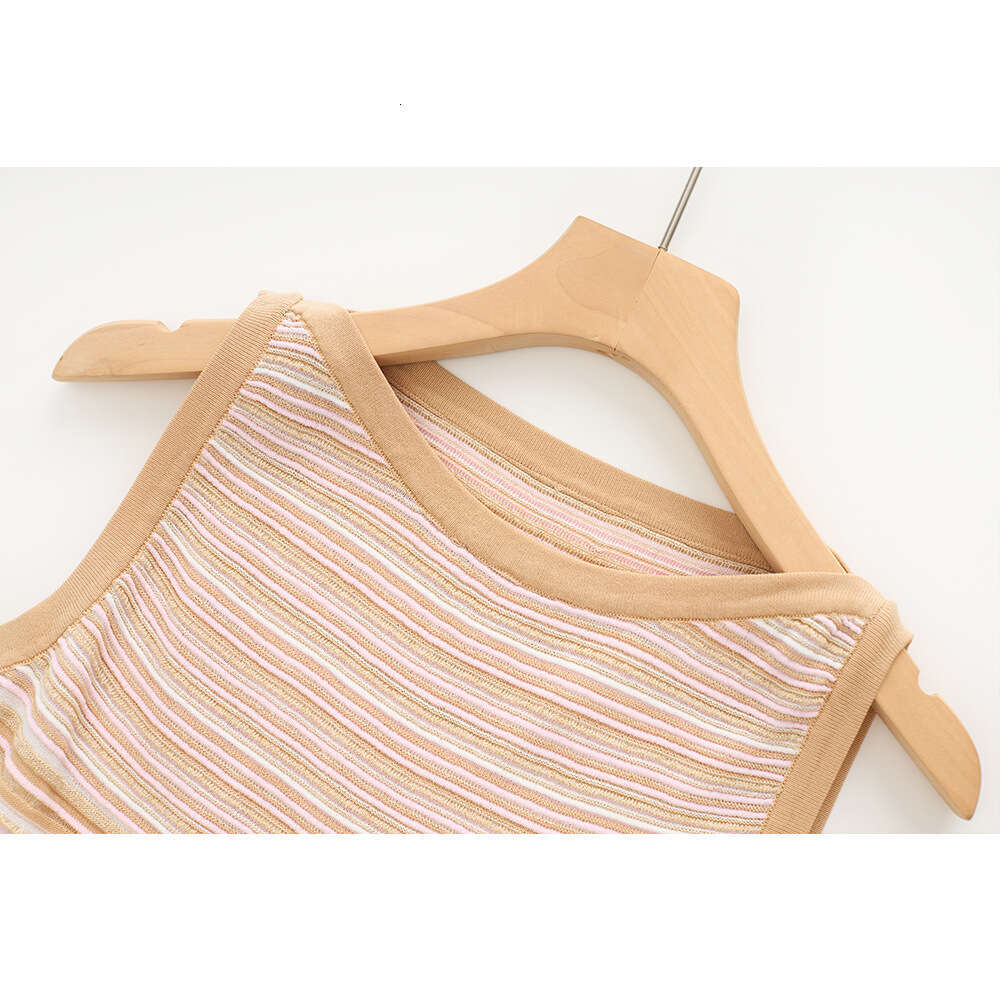 In stock~Color-blocked colorful shiny silk knitted striped sleeveless vest A10 + half skirt two-piece set, hot-selling on cross-border e-commerce