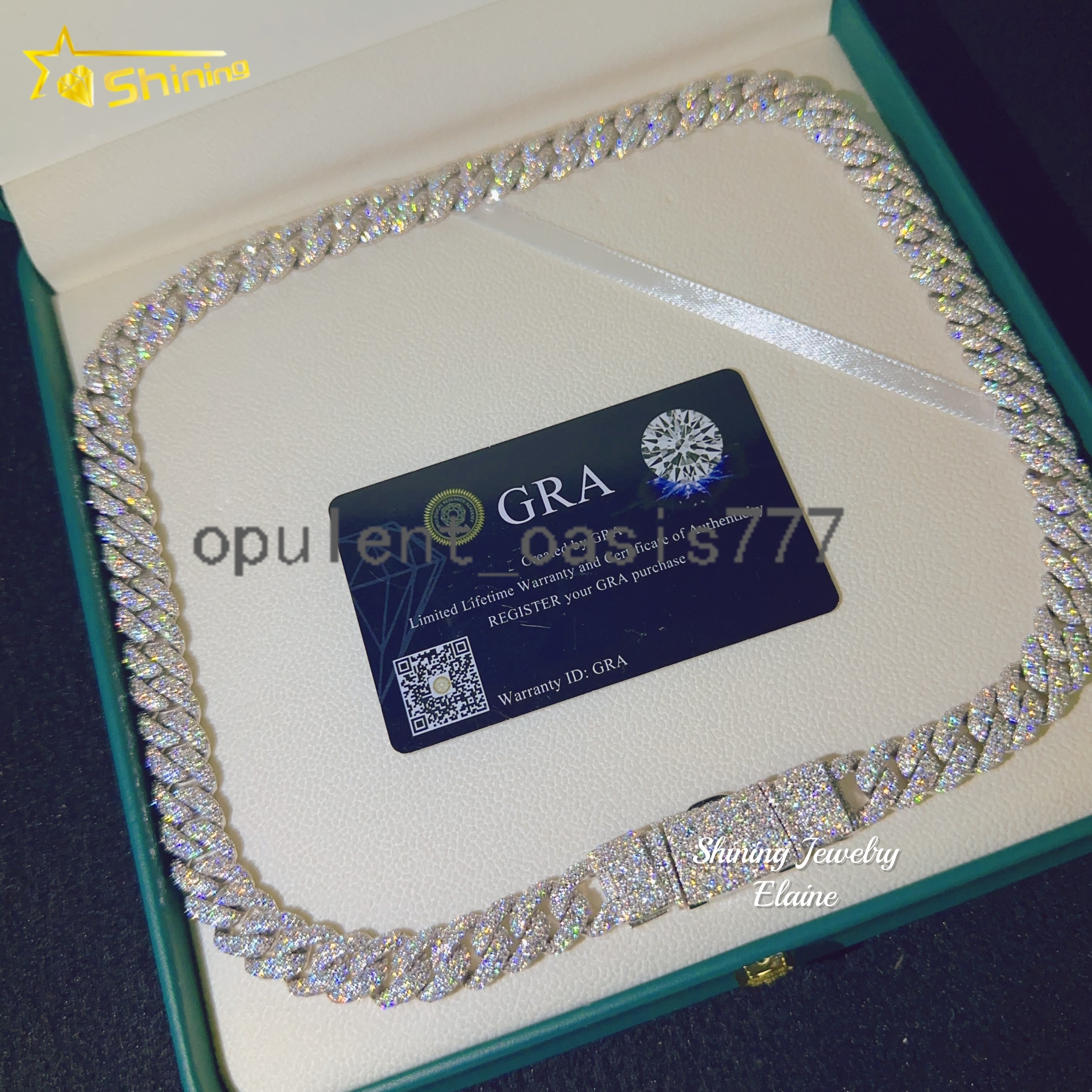 Wholesale Price 12MM Necklace 925 Sterling Silver Iced Out Hip Hop VVS Moissanite Diamond Cuban Bracelet Link Chain