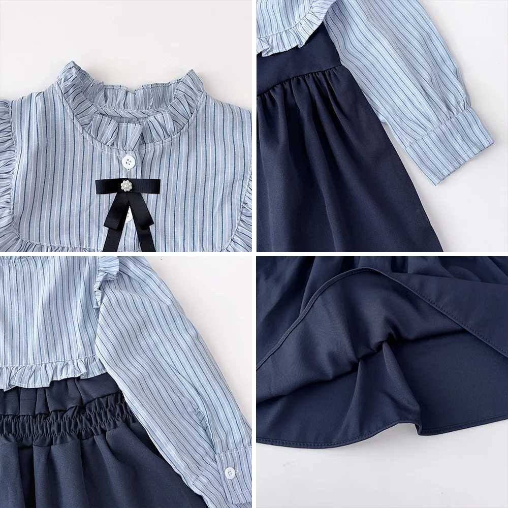 Autumn Girls Sweet Cute Fashion Striped Long Sleeve Bow Decoration Patchwork Dress 1 Pc 2-7 Years Kids Casual ClothesT260330