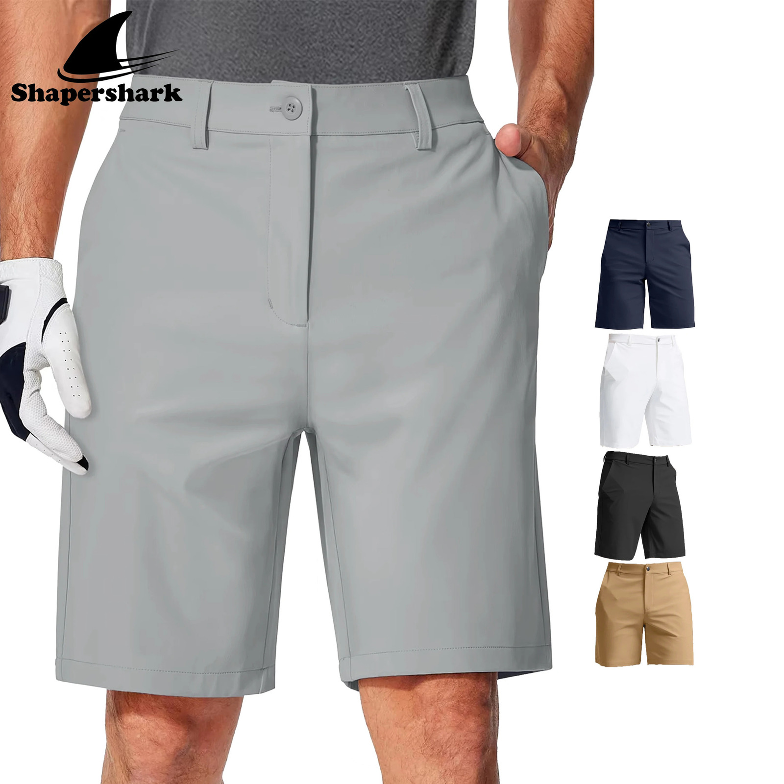 Shapershark Mens Casual Shorts Business Golf Pants Breathable Relaxed Fit with Quick-Zip Pocket n Solid Color Shorts 260327
