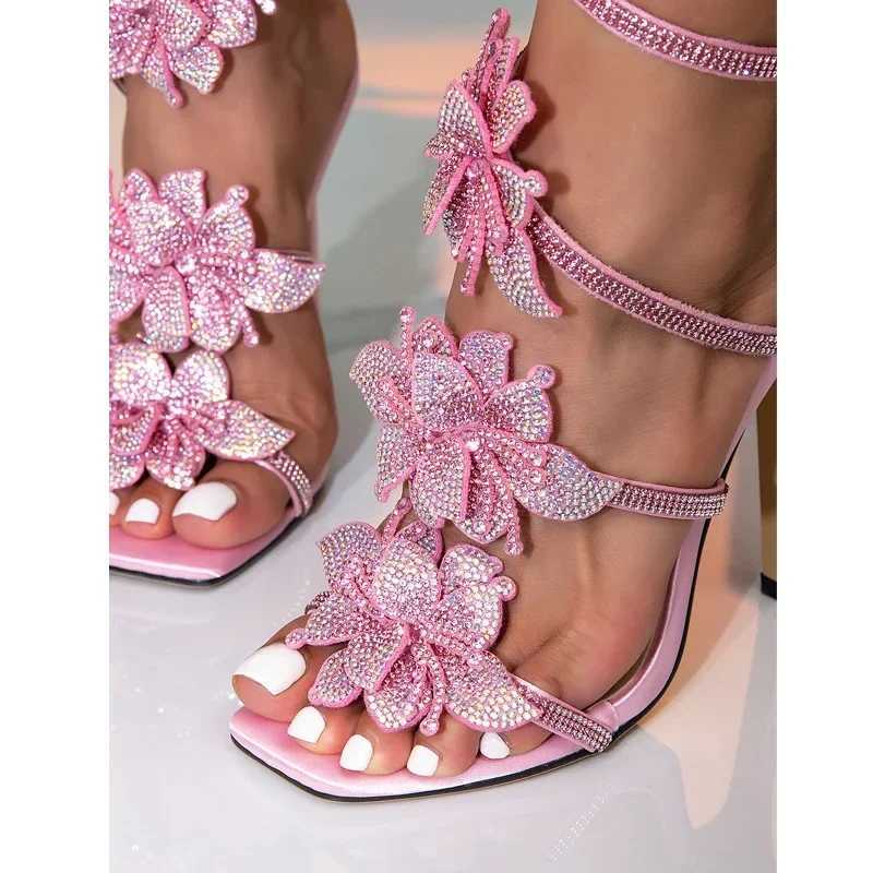 Aneikeh Sexy Crystal pink wedding shoes Gladiator Sandals Women Elegant Party High Heels Summer Open Toe Ladies Dress Party Shoe Z260330