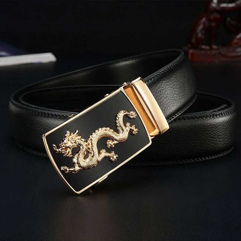 Automatic Buckle New Fashion Brand Dragon Leather Belts For Business Men Black Strap Waistband Chunjinqiuli