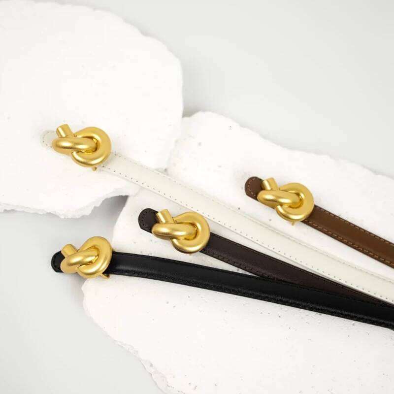 Premium Genuine Leather Women's Belt With Elegant Metal Knot Buckle Perfect For Dresses And Jeans Chunjinqiuli