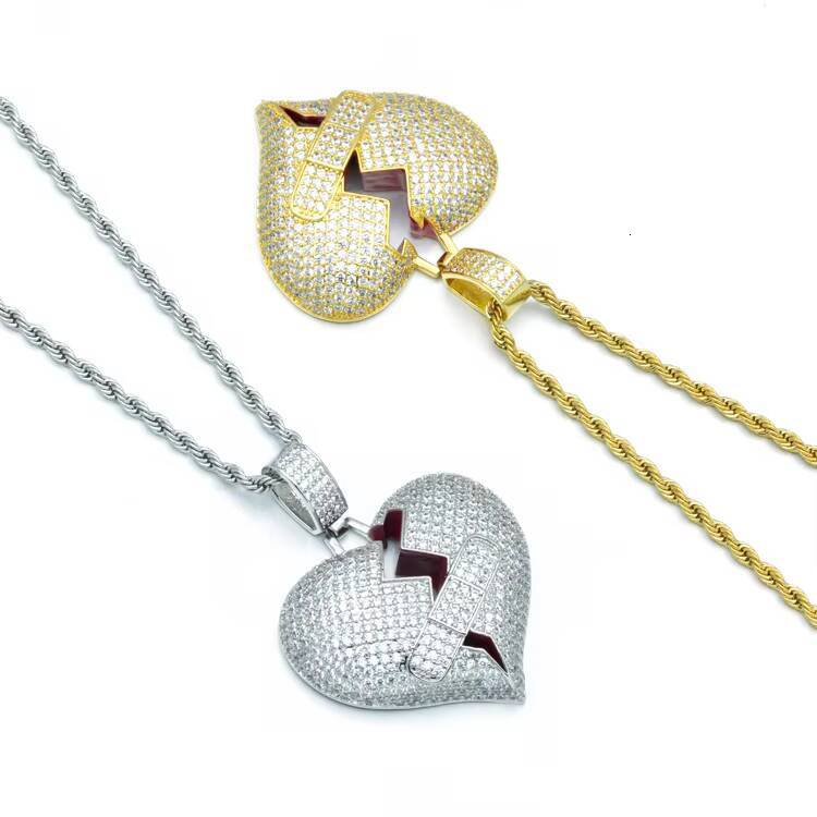 Moissanite Rapper Hip Hop Cuban Link Chain Iced Out Broken Heart Custom Pendant Necklaces