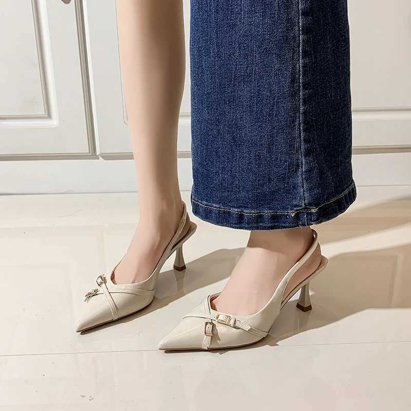 Luxury Spring Summer Thick Heel Women Sandals Fashion Pointed Toe Singbacks Mules Shoes Ladies Elegant Dress Pumps Z260330