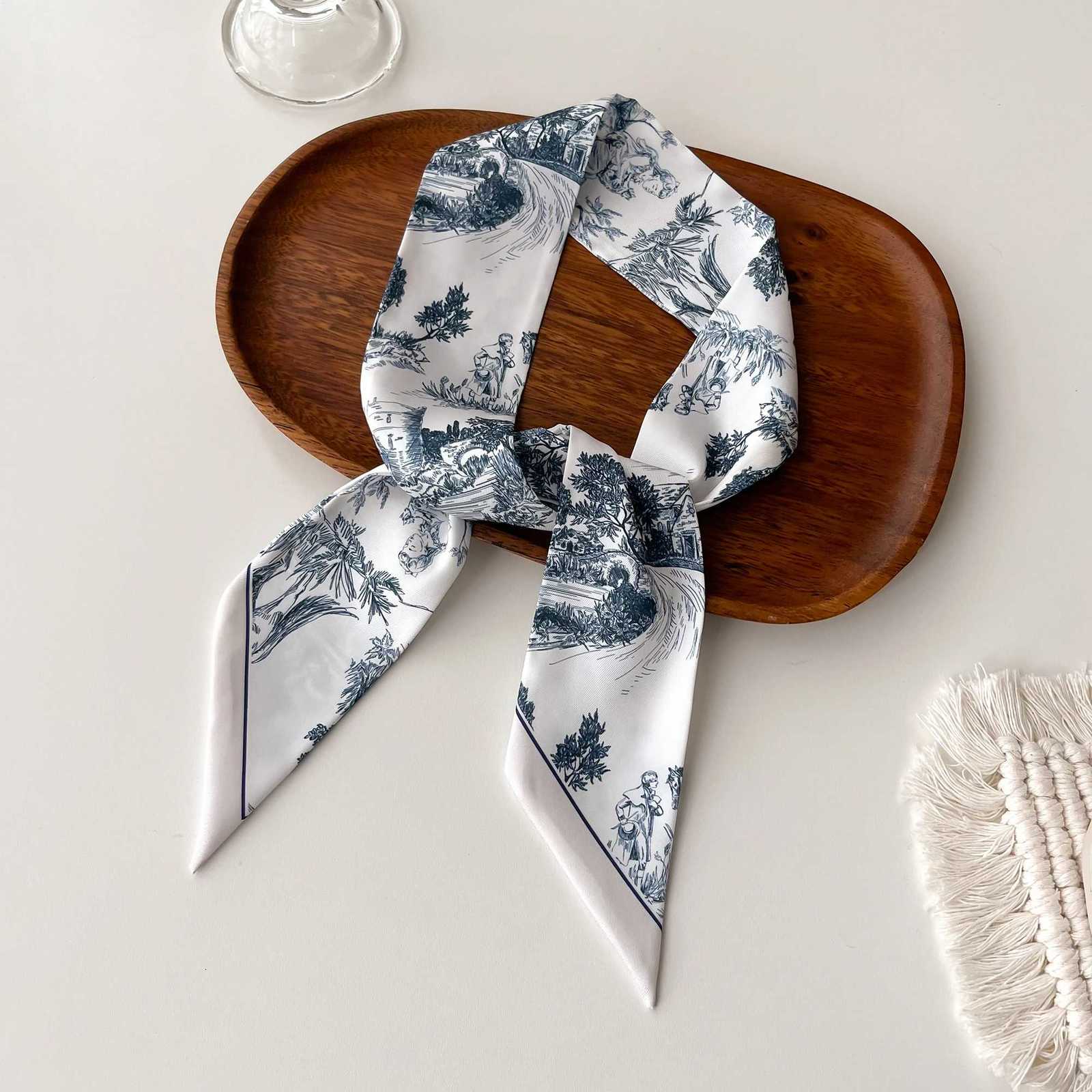 2024 New Long Neckerchief Skinny Hair Bands Wen Silk Scarfs Fashion bands Bag Scarves Print Hairband Neck Scarf For Ladies X260328
