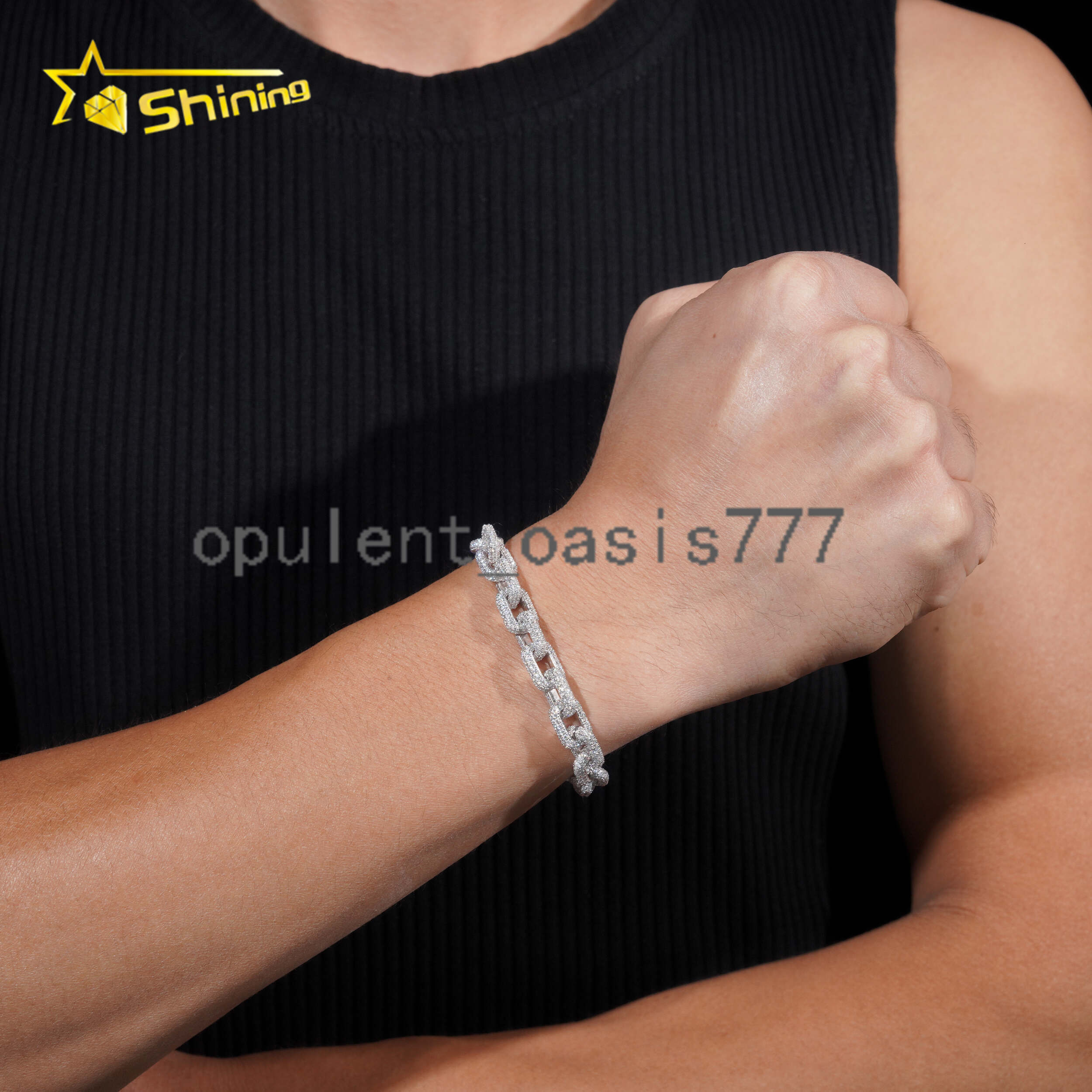 Factory Price Hip Hop Jewelry 925 Sterling Silver Pass Diamond Tester 8MM Fully Iced Out Box Chain Cuban Link Bracelet