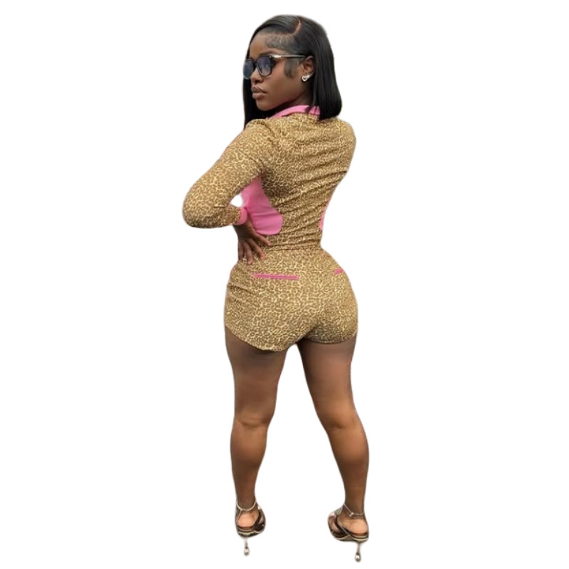 Autumn and Winter New Leopard Print Shorts Set MZ88651 Long Sleeve Stretch Set