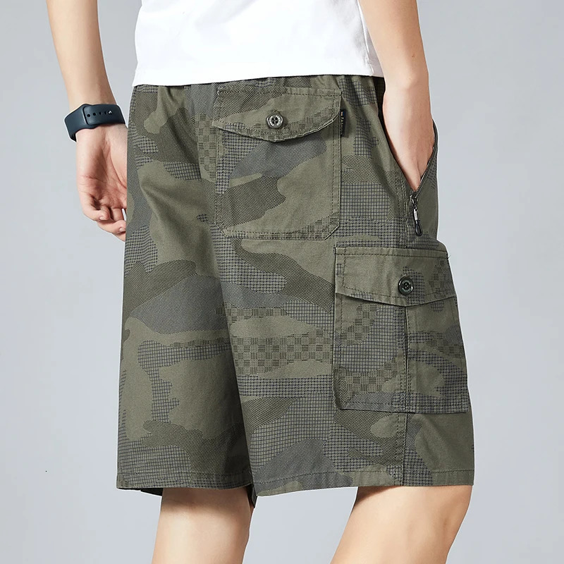Mens Camo Shorts Elastic Waistband Casual Cargo Shorts Hiking Running Male Clothes Athletic Plus Size Y2K Knee Short Pants 260327