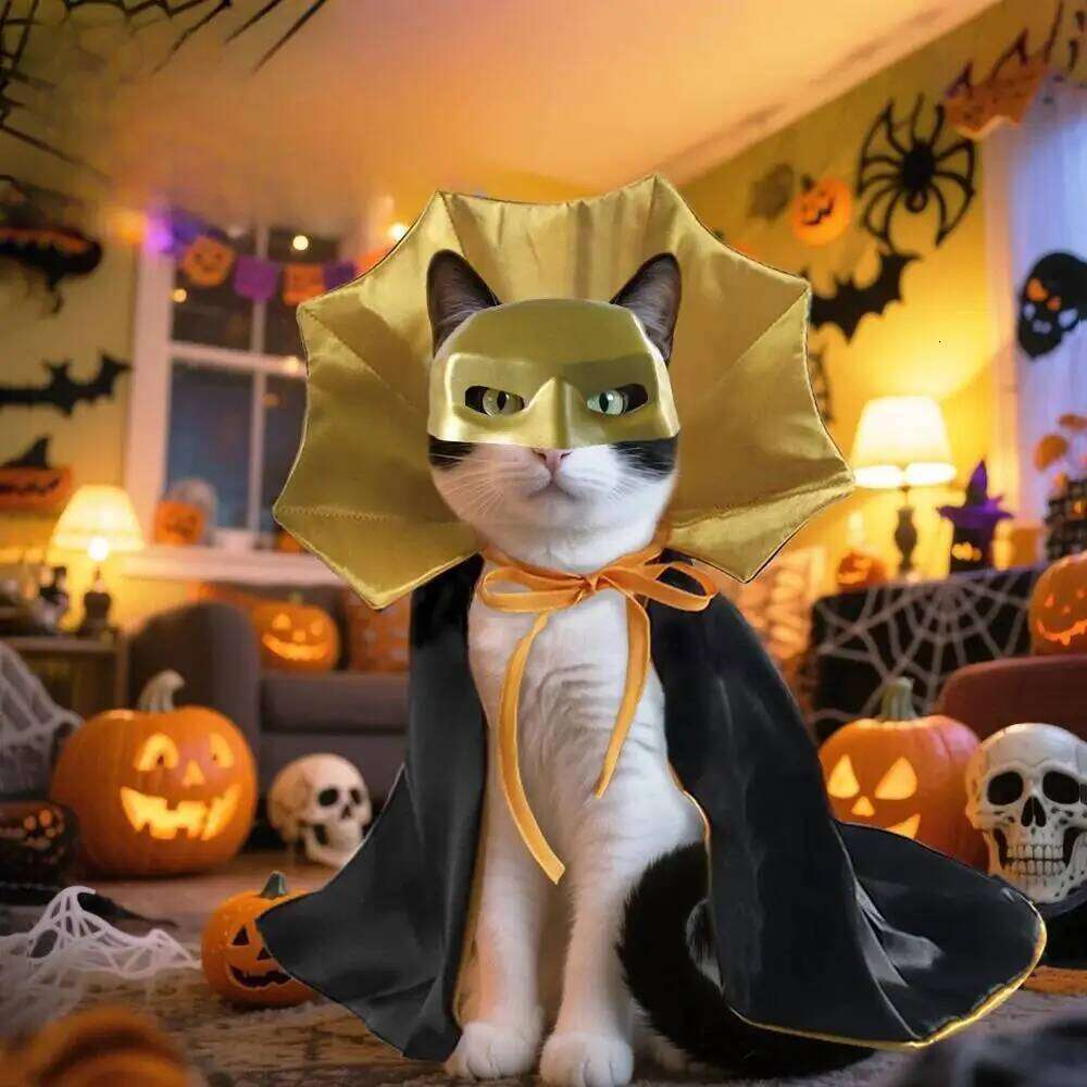 Vampire Costumes Couture with Mask Cape for Cats Dog Halloween Festival Set Dress Up Pet Parties Cloak Clothes