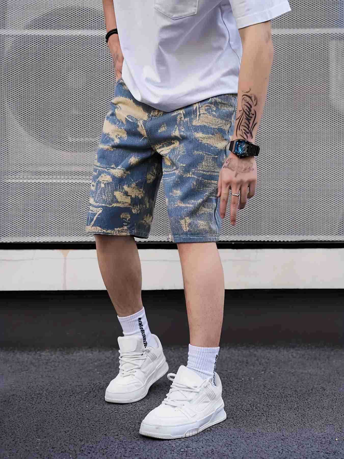 Mens camouflage printed denim shorts H260330