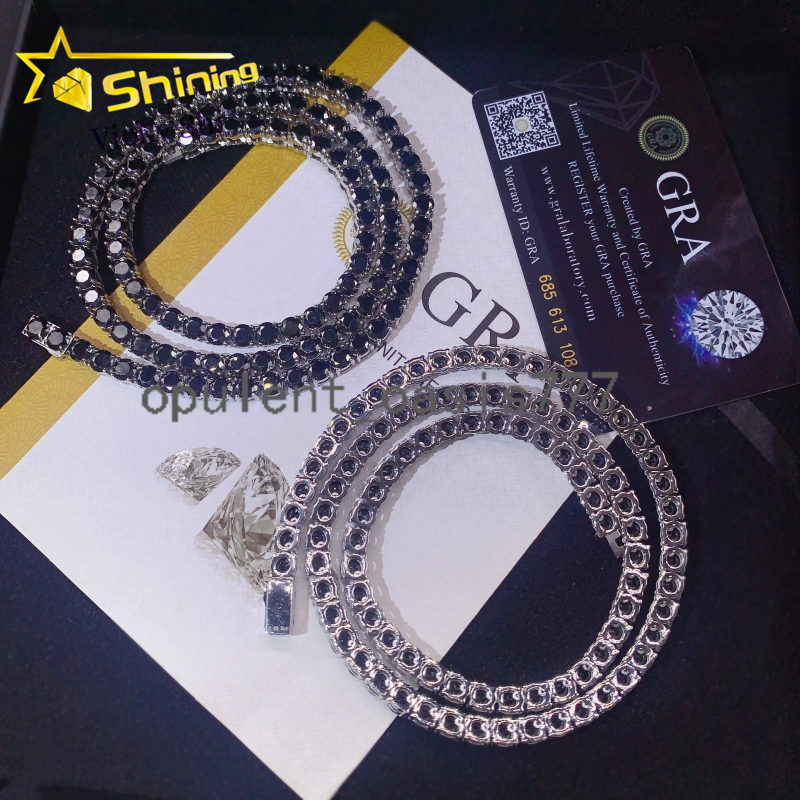 Factory Price Pass Diamond Tester 925 silver 925 silver 925 silver 5mm Black Moissanite Tennis Chain Bracelet Necklace