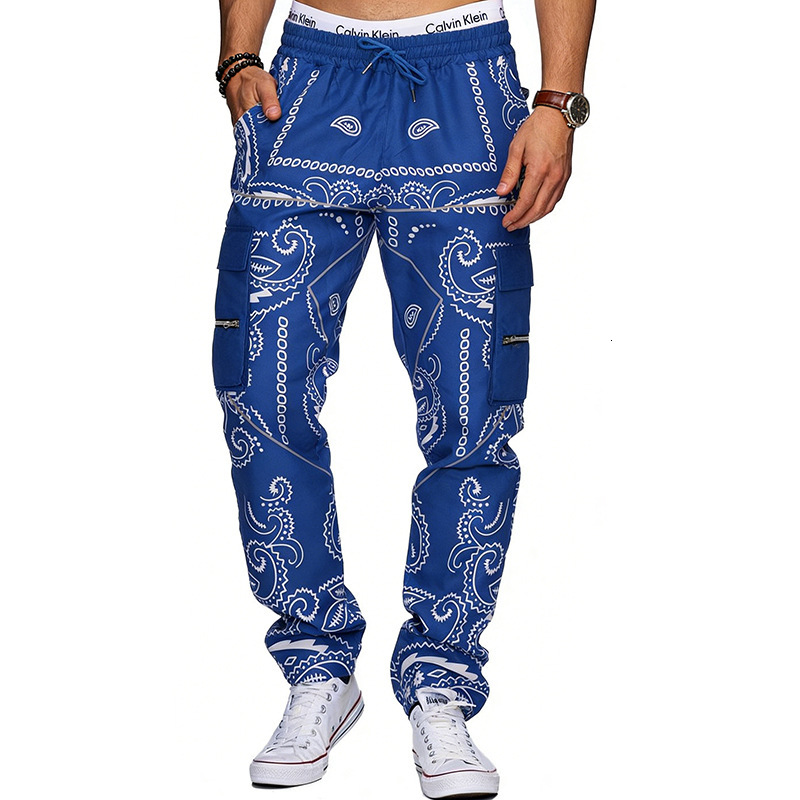 2026 Printed Paisley Casual Sports Harem Pants for Men Loose High Street Multi-Pocket Cargo Pants