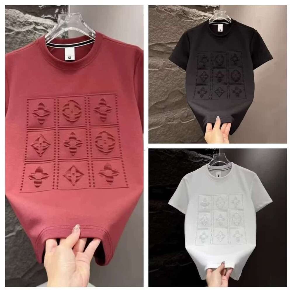 2025 Spring/Summer New Men's Versatile Heavy-Duty Embossed Short-Sleeve T-Shirt, Fashionable and Casual
