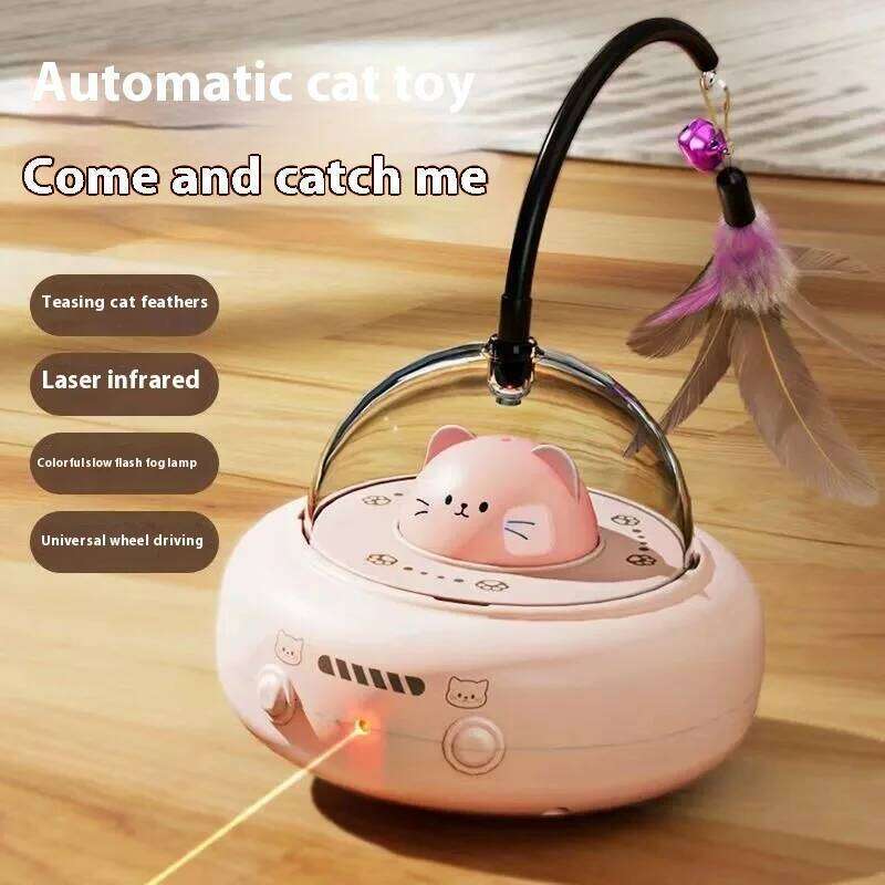 Smart Interactive Red Dot Laser Obstacle Avoidance Training Pet Toys USB Charging Replaceable Feather Cat Teaser Toy