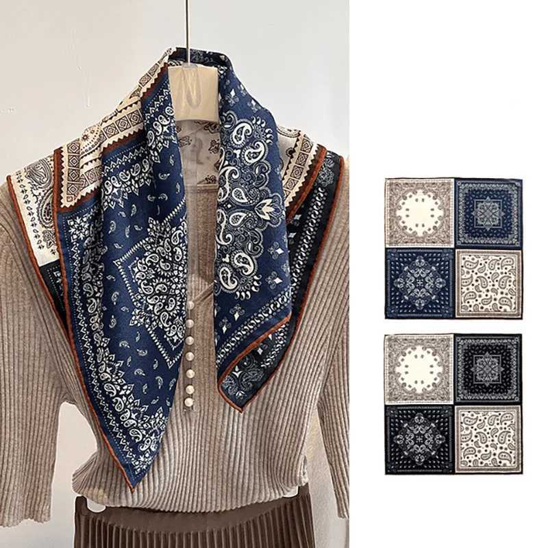 Double-Sided Printed Woolen Silk Scarf for Wen Winter Fashionable Versatile Warmth Conserve Four Grids Cashew Nut Pattern X260328