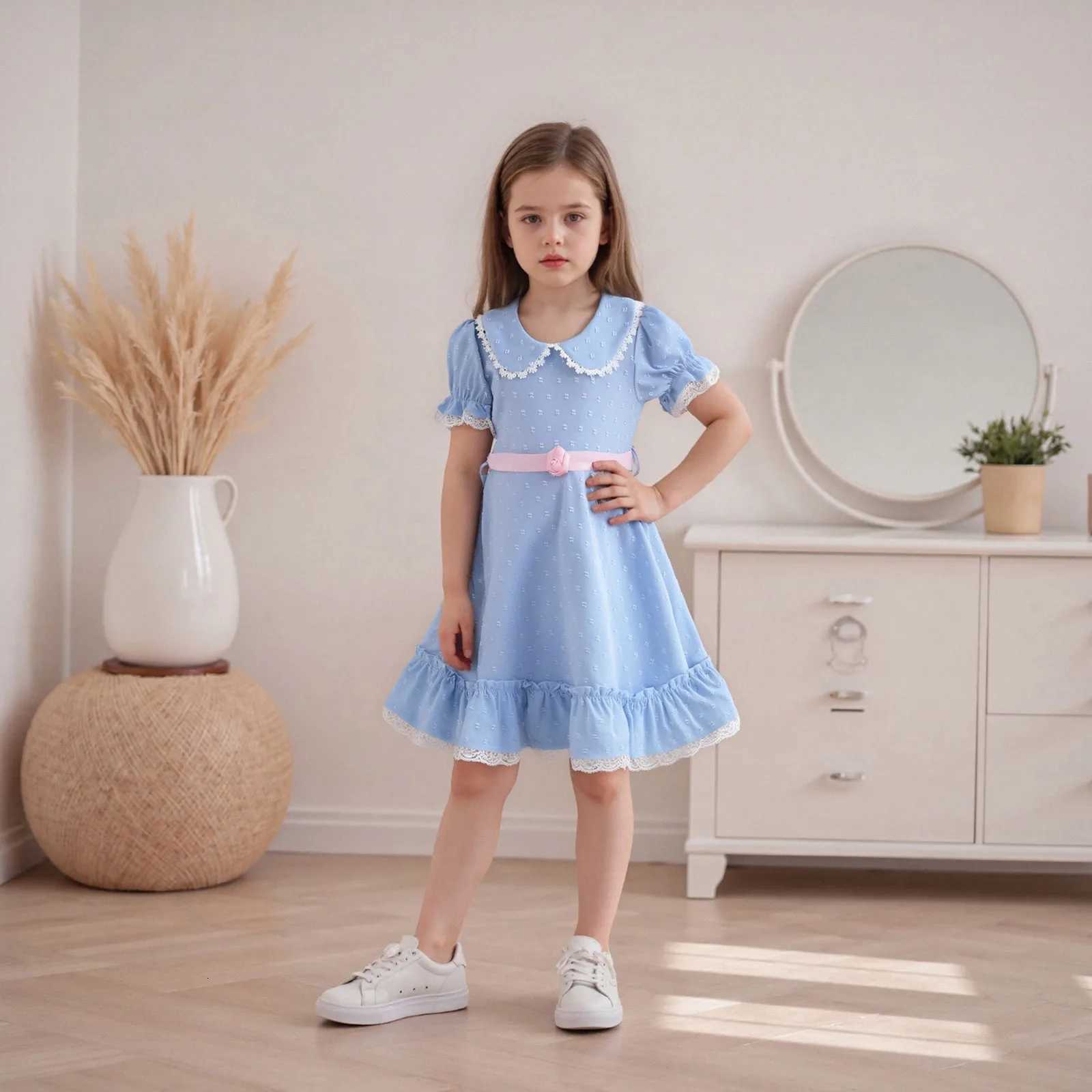 Kids Girls Halloween Dress Ruffled Hem Doll Collar Short Sleeve Dress with Bow Belt for Toddler Cute ClothesT260330