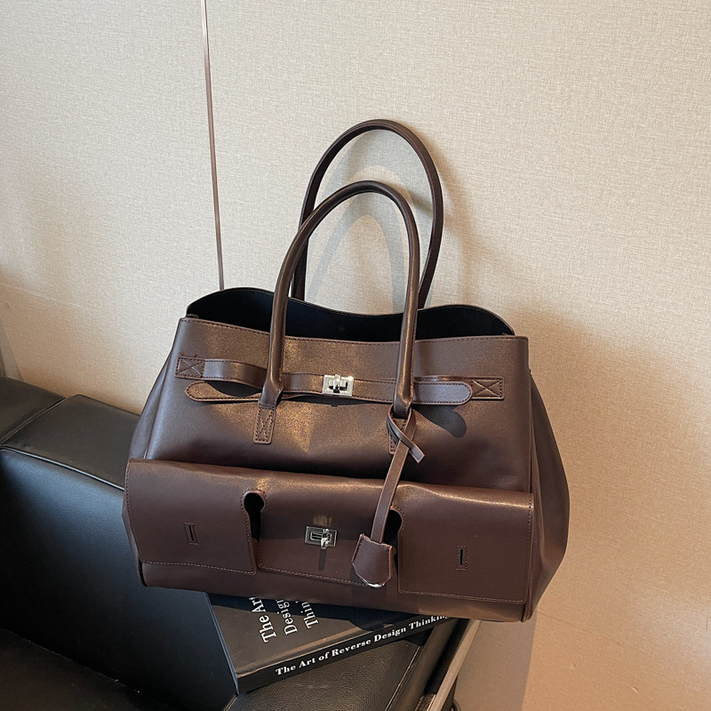Retro Solid Color Handbag Large Capacity Stylish Women's Bag