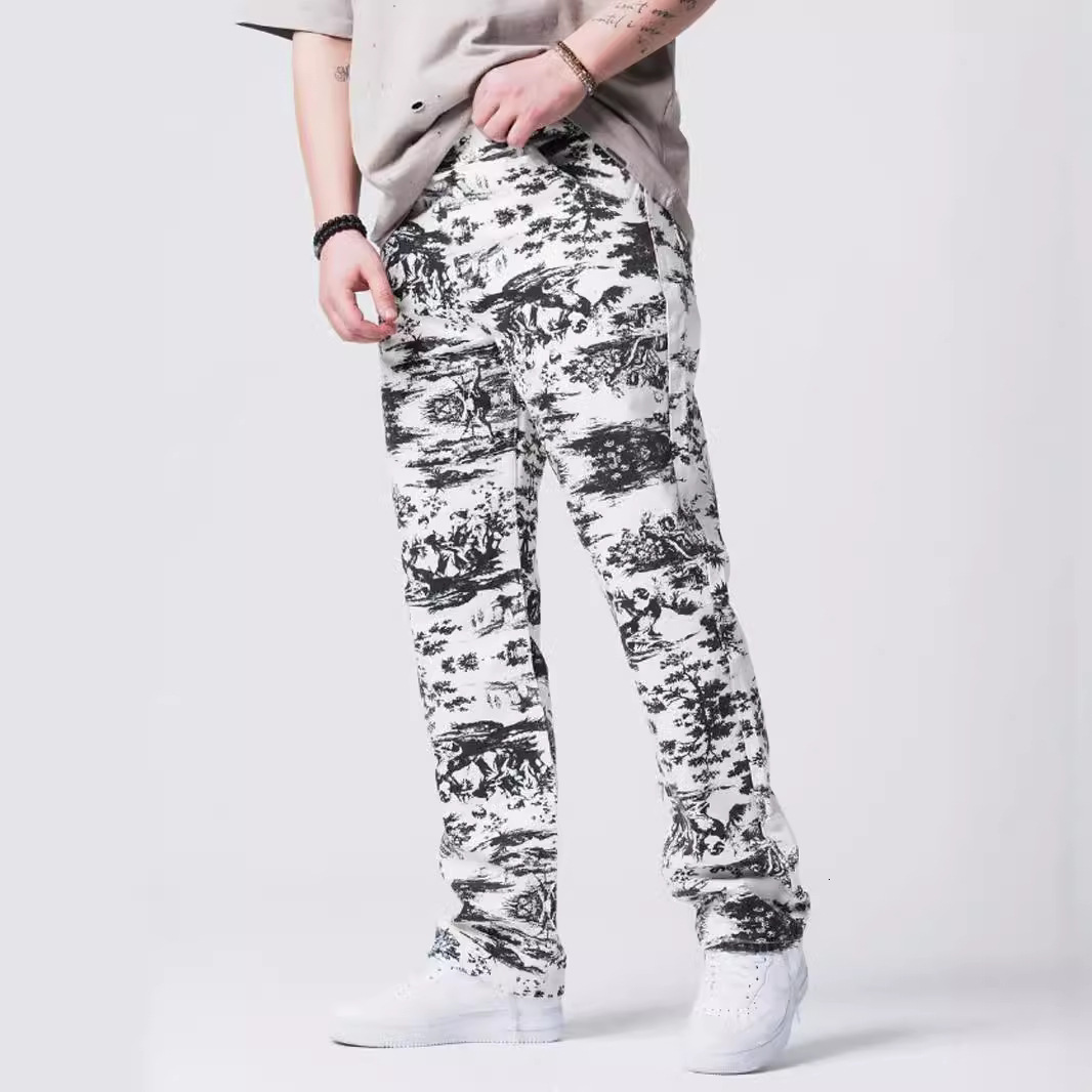 Mens casual workwear pants white camouflage pants for spring and autumn US size