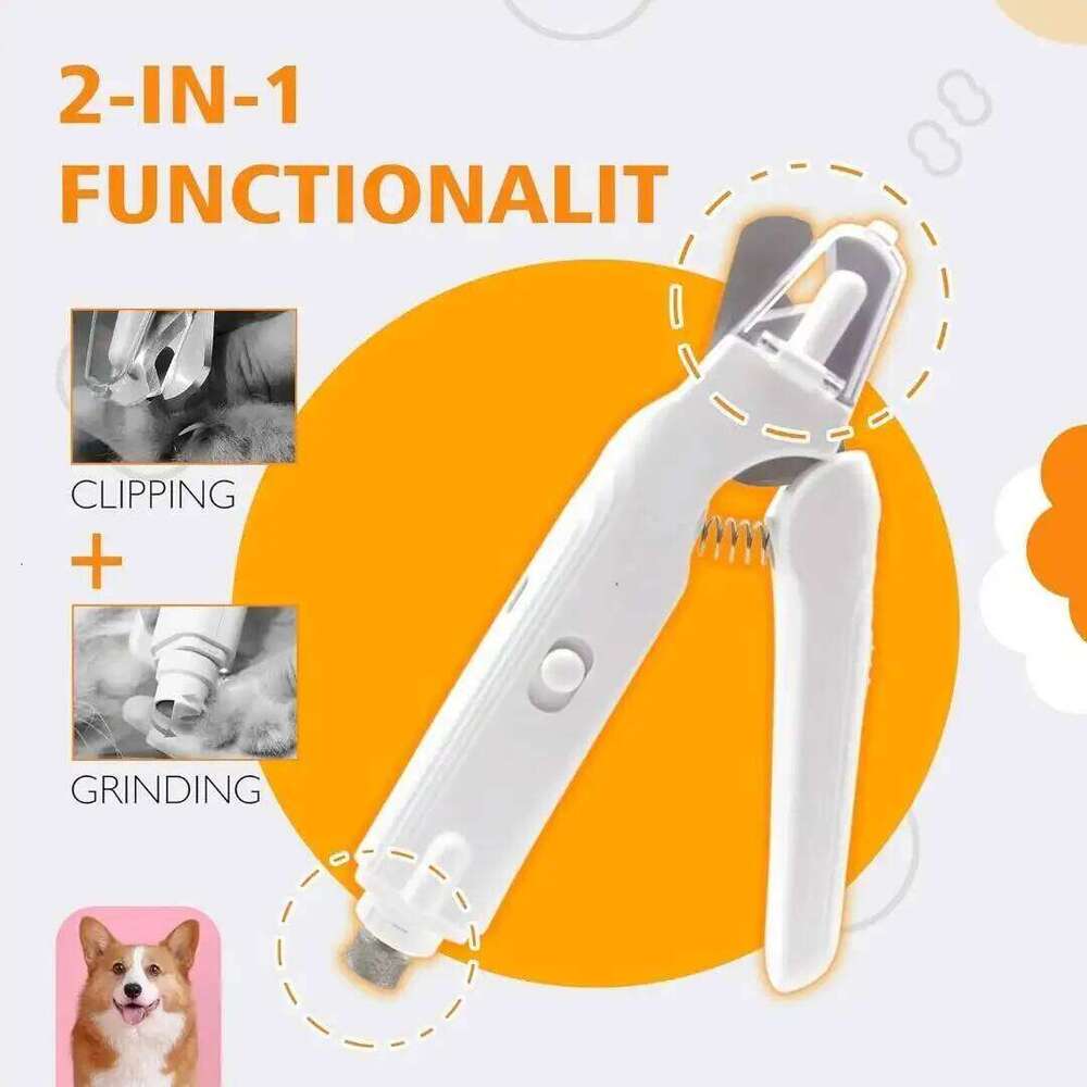 in 1 Clippers Dog Grinder for Dogs Cats Claw Trimmer with 2 LED Lights Quiet Splash Guard Pet Nail Grooming Tool