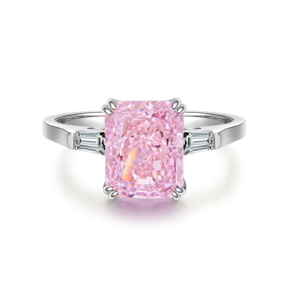 Ring Fashion Flower Shaped Zircon Ring Designer Pure Silver Emerald Ring For Women High Carbon Diamond Radiant Ice Cut Zircon Wood Color Style Luxury 