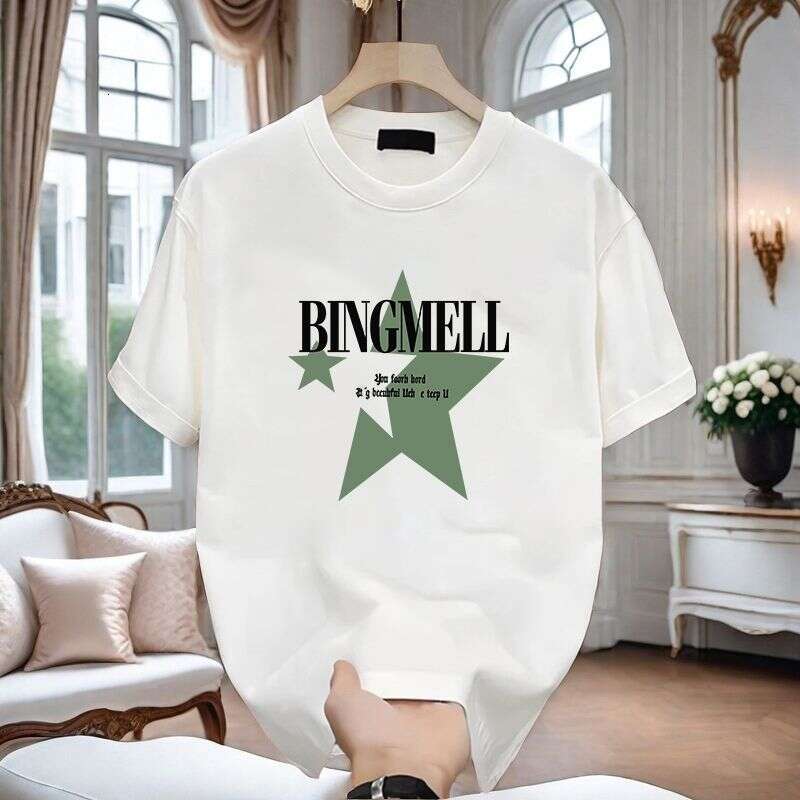 American-Style Mercerized Cotton Printed New Men's Short-Sleeve T-Shirt, Versatile With European And American Lettering, Summer Slim-Fit Trendy H