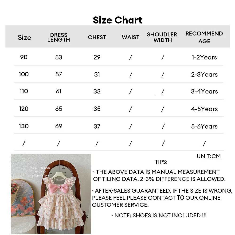 1-6Years Kids Girl Princess Dresses Sleeveless Sling Ruffle Floral Print Tiered Dress Fashion Cute Child Girl Daily Party WearT260330