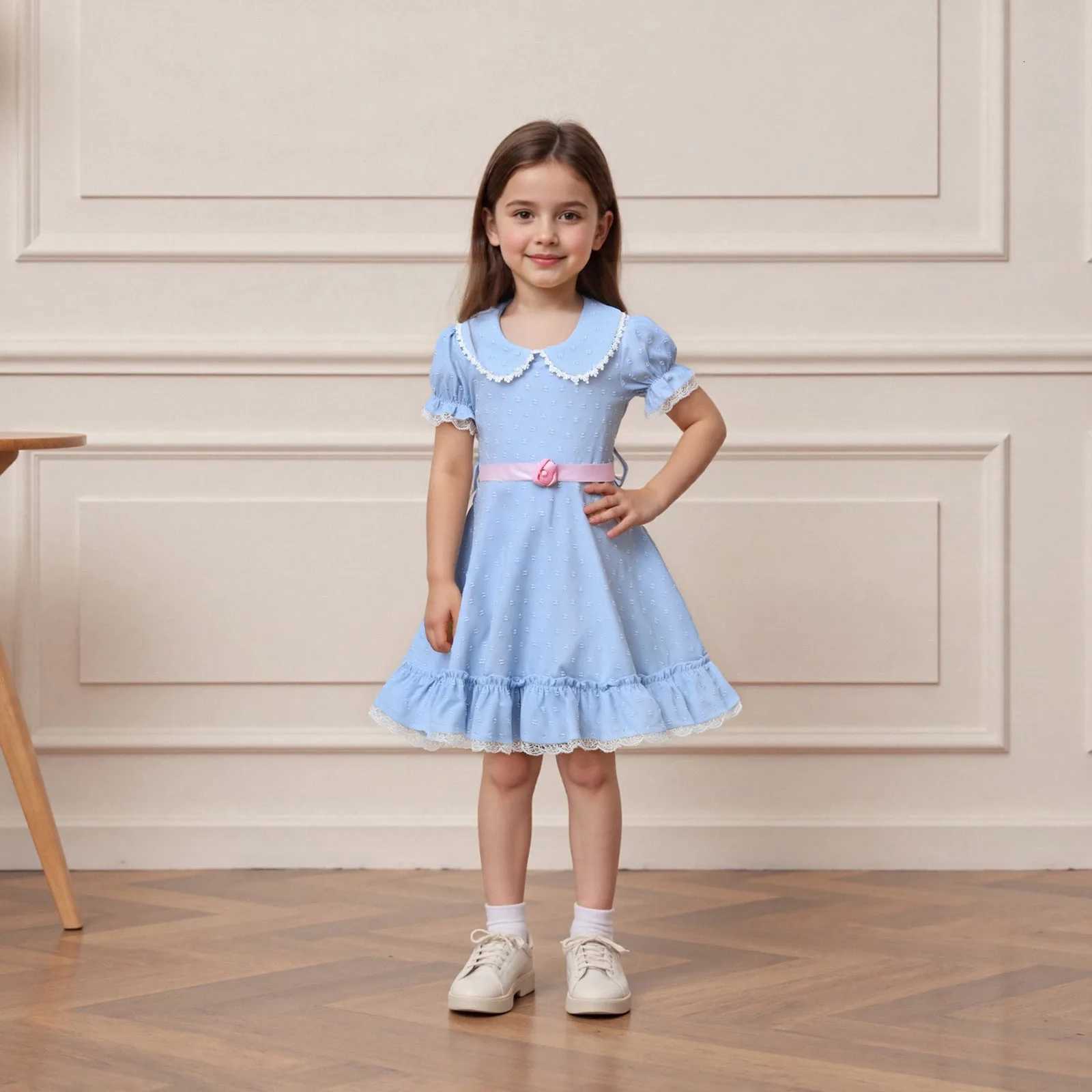 Kids Girls Halloween Dress Ruffled Hem Doll Collar Short Sleeve Dress with Bow Belt for Toddler Cute ClothesT260330