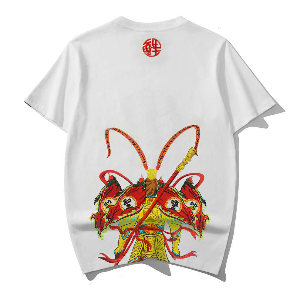 ZHE HAN Qitian Daseong 2024 Spring/Summer New Loose Fit National Trend T-Shirt With Heavy Embroidery, Round Neck, Short Sleeve, Pure Cotton