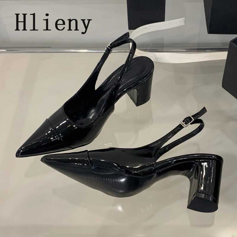 Hlieny Fashion Back Buckle Strap Women Pumps Pointed Toe Patent Leather Sexy Slingback Sandals High Heels Wedding Shoes Bride Z260330