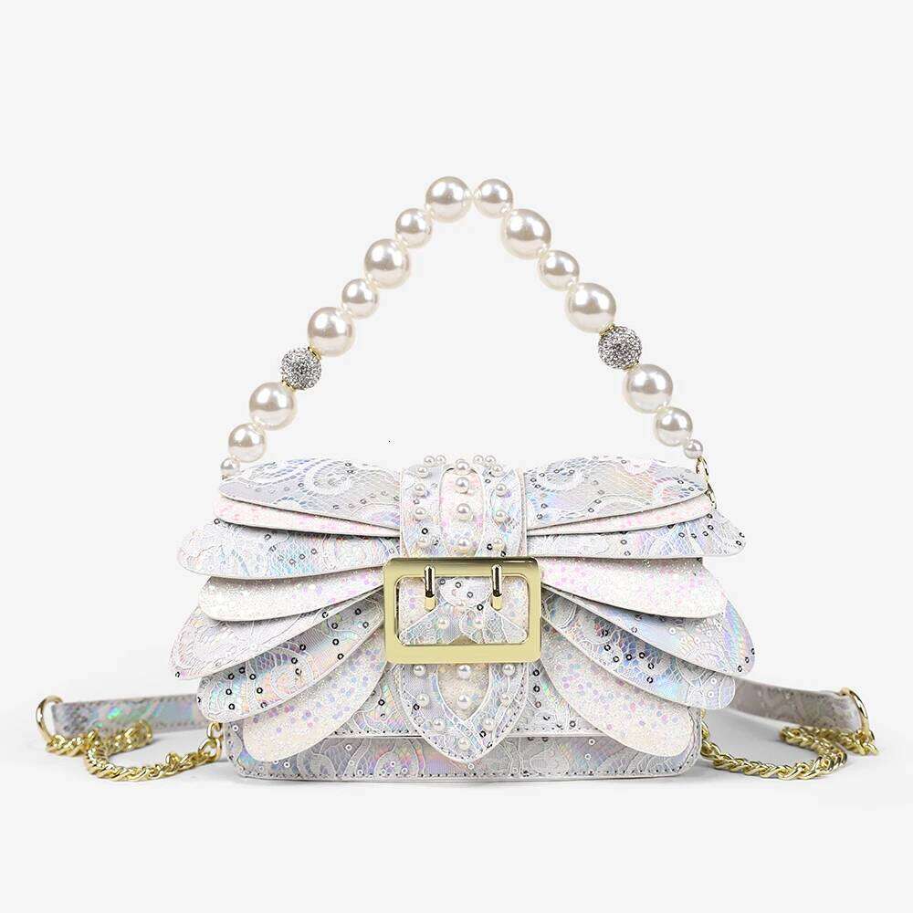 2026 Women's Patterned Winged Handbag With Rivet Design Pearl Chain Single-Shoulder Crossbody Bag Fashionable Niche Style