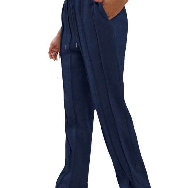2026 Cross-Border Foreign Trade European and American Women's Casual Fashion Sweatpants Drawstring Vertical Stripe Straight-Leg Sports Pants for 