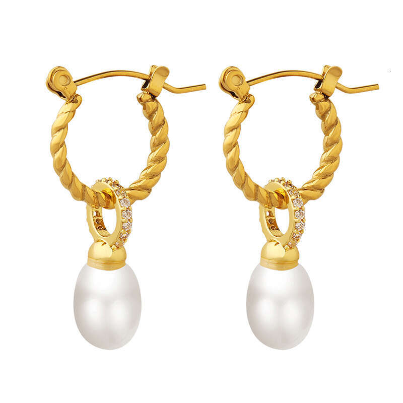 Unique Baroque Faux Pearl Threaded And Ear Chains For Women, Non-fading Titanium Steel Elegant Earrings