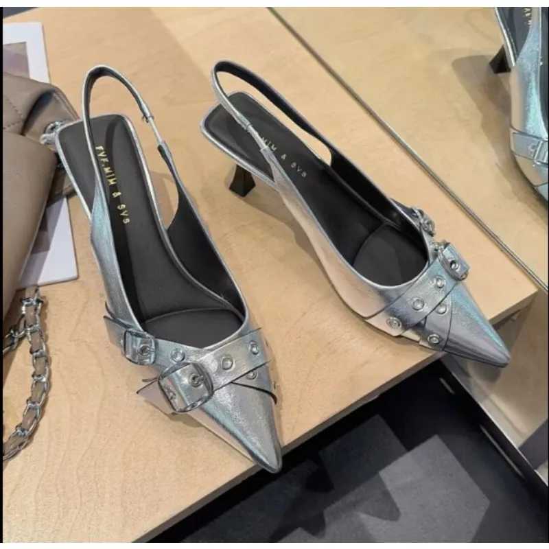 Luxury Brand Women Sandals Fashion Pointed Toe Buckle Strap Metal High Heeled Kitten Heel Elegant Single Shoes Female Z260330