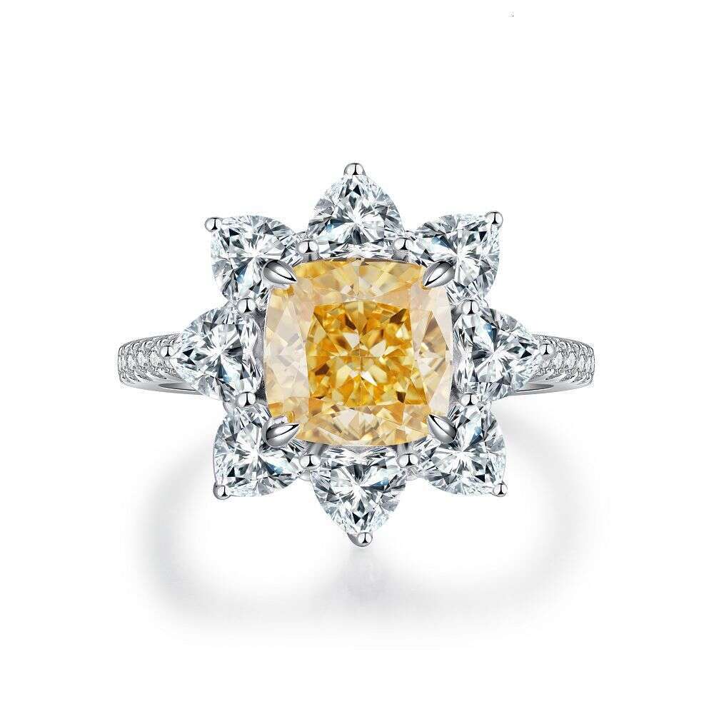 Ring Designer Exquisite Flower Shaped Zircon Ring For Women High Carbon Diamond Radiant Ice Cut Zircon Wood Color Style Pure Silver Emerald Ring Luxur