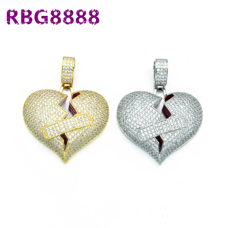 Moissanite Rapper Hip Hop Cuban Link Chain Iced Out Broken Heart Custom Pendant Necklaces