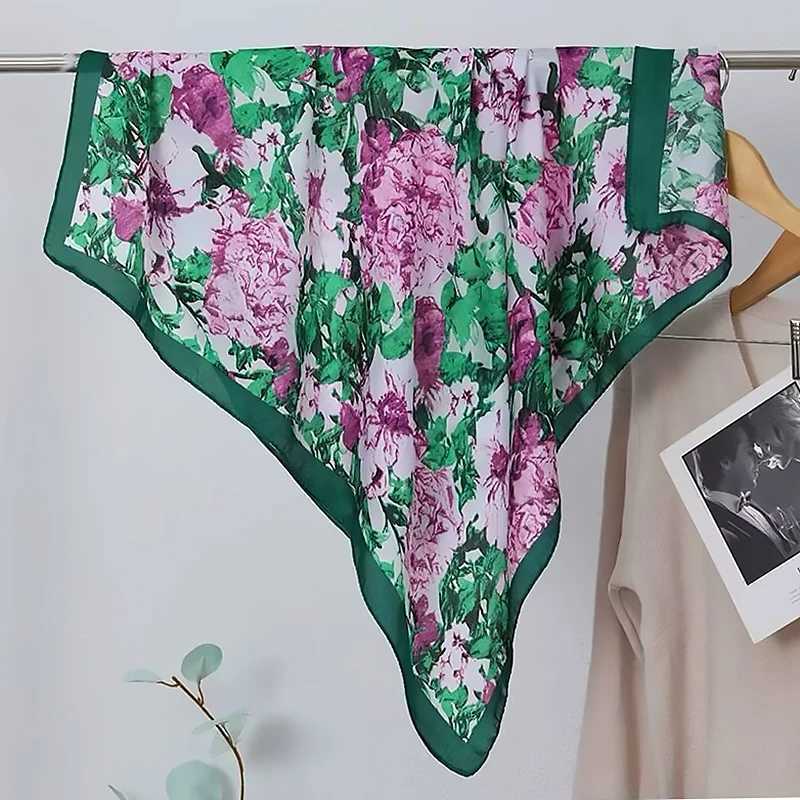 New Luxury Women Silk Scarves Square Flower Plants Printed Shawl Bandana Scarf Headband Lady Fashion Z260330