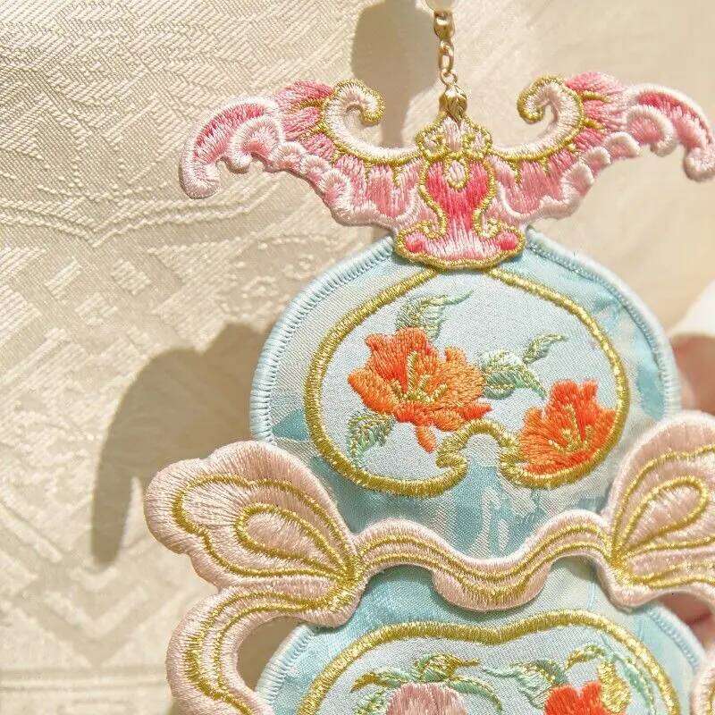 Chinese Embroidery Lucky Fulu Palace Lantern Original Double-Sided Embroidery Restoration Gourd Sachet Hanfu Ban Step Antique Pendant Bag Charms