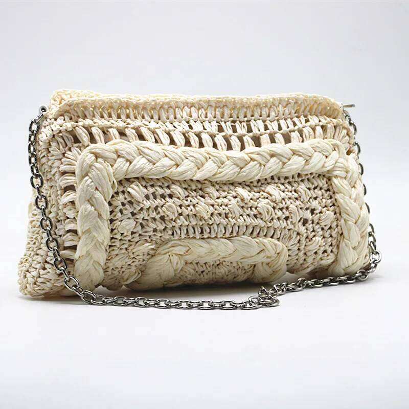 Chinese Embroidery New Soft Woven Straw Handmade Women Casual Chain Shoulder Summer Bohemian Beach Vocation Travel Envelope Bag Clutch Bags