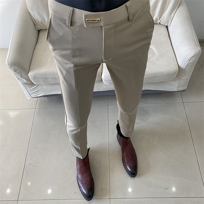 Men Suit Pant Autumn Solid Elastic Waist Dress Pants Cala Masculina Men Slim Business Office Social Ankle Length Trousers 260327