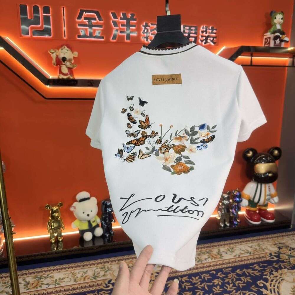 2025 Fall/Winter Men's Trendy Casual Versatile Top New Fashion Butterfly Embroidery Short Sleeve T-Shirt Asia Size