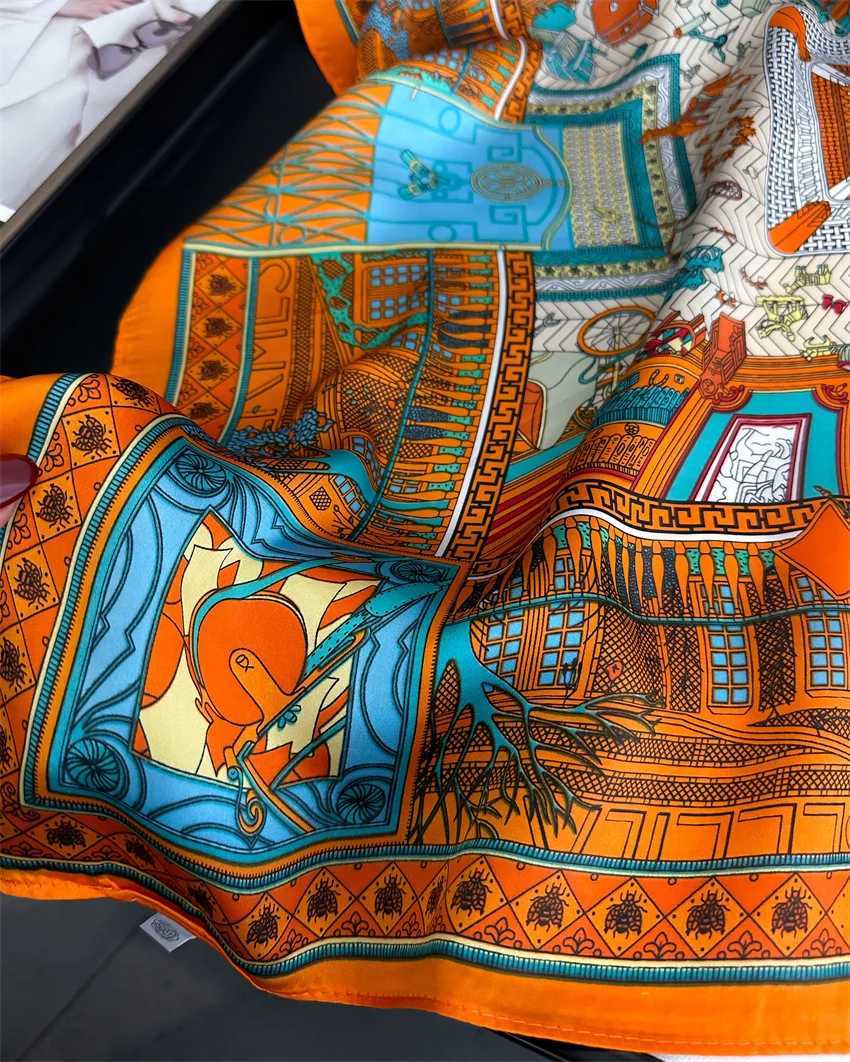 Bohemian Print Small Square Scarf Luxury Simulated Silk Thin Neck Scarf Geometric Lines Sunscreen Headscarf For Women Z260330